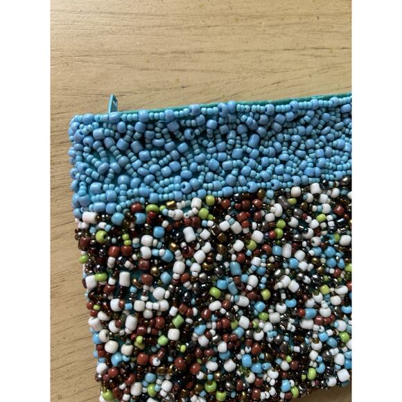 Beaded Clutch Purse Bag Wristlet Turquoise Brown Beads Beach Boho Artsy Y2K - Picture 7 of 7